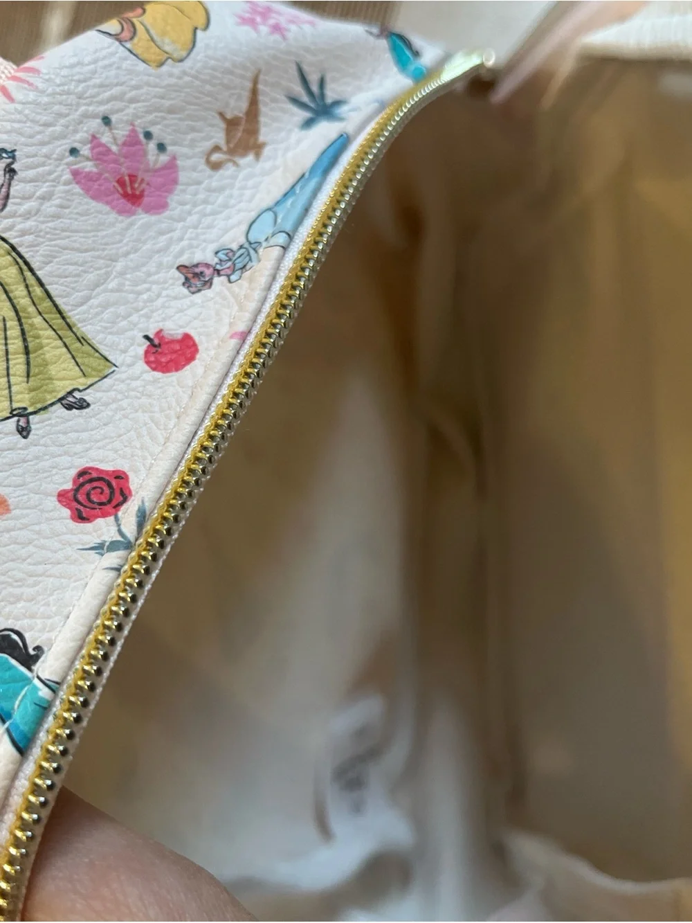 Faux Leather Girls' Princess Print Mini Backpack - Cream with Pastel Accents